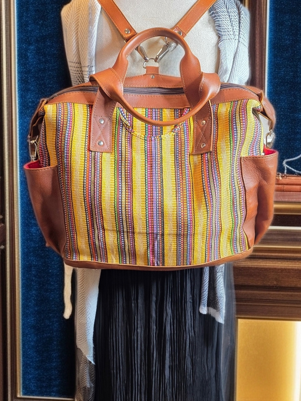 Nena & Co. OG Convertible Day Bag CDB Huipil Striped Handwoven Leather Tote Boho